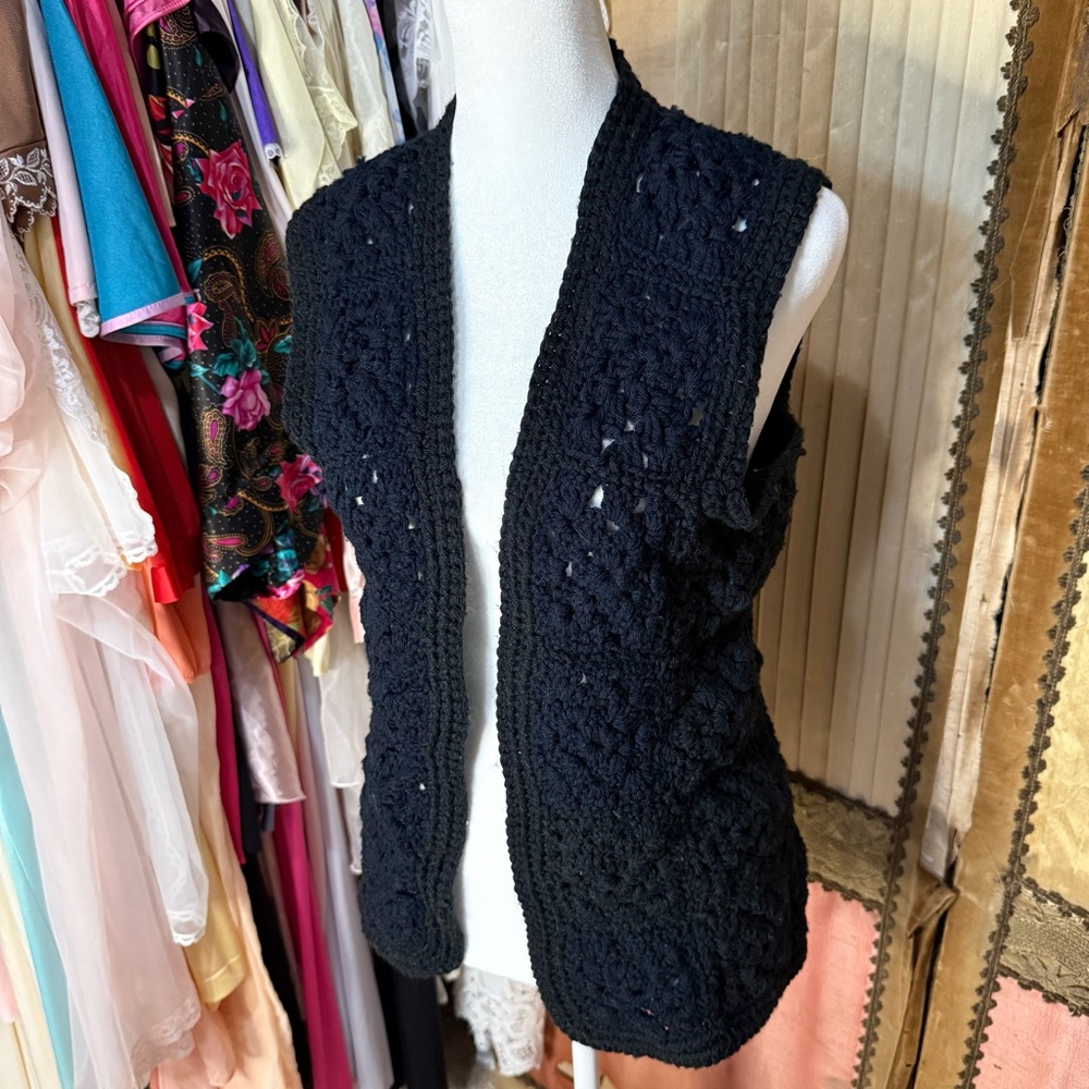 Vintage 70’s Black Sleeveless Cardigan